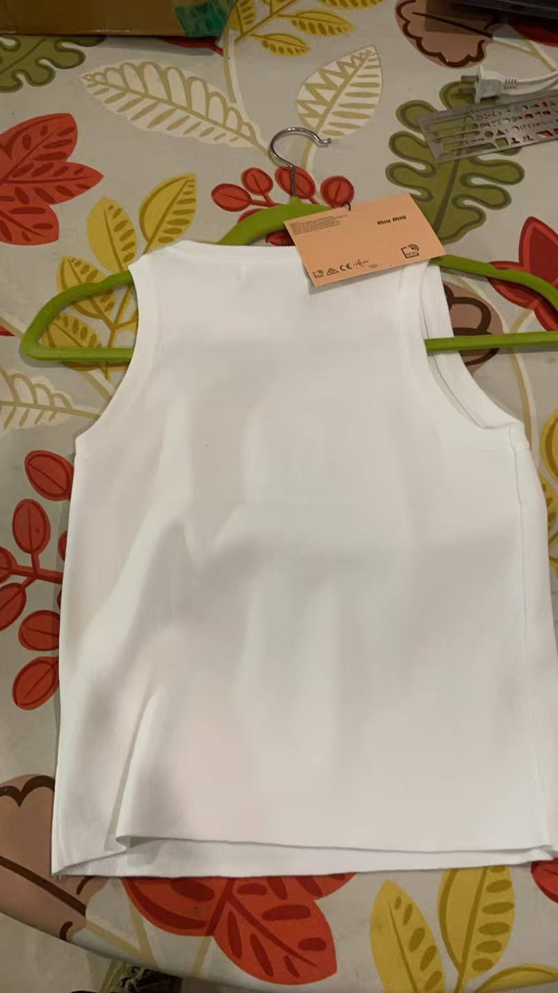 Miu Miu White Ribbed Tank Top