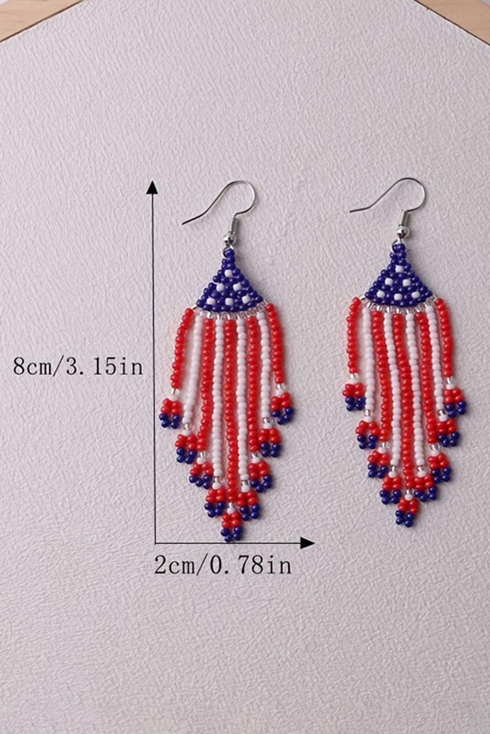 American Flag Beaded Fringed Hook Earrings