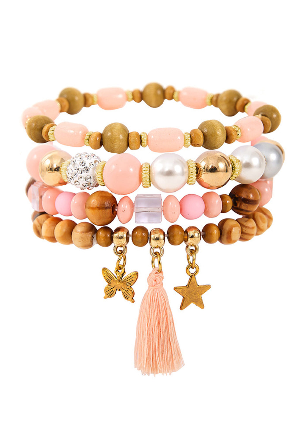 4Pcs Butterfly Star Pendant Tassel Beaded Bracelet Set