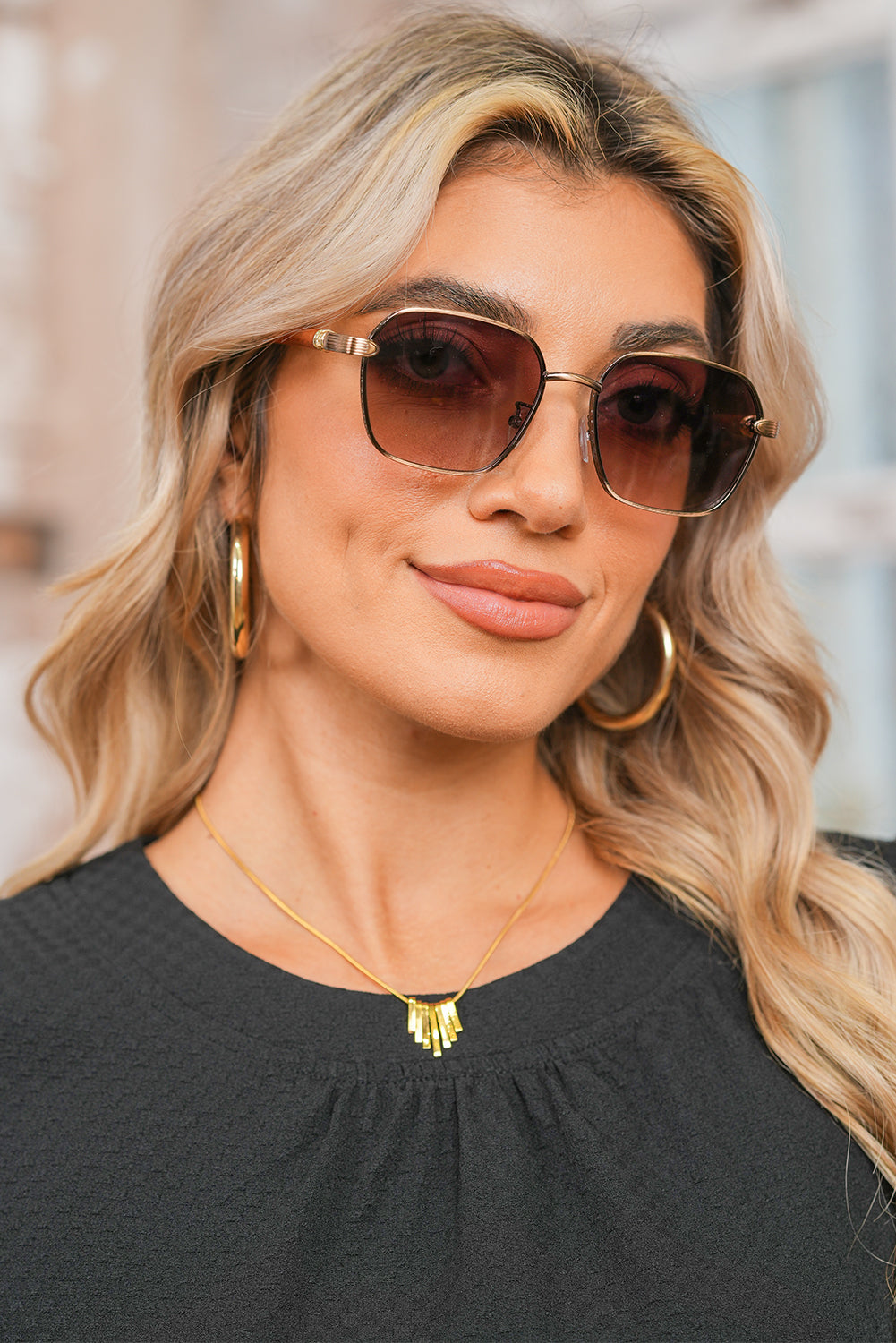 Asymmetric Bar Pendant Plated Alloy Necklace