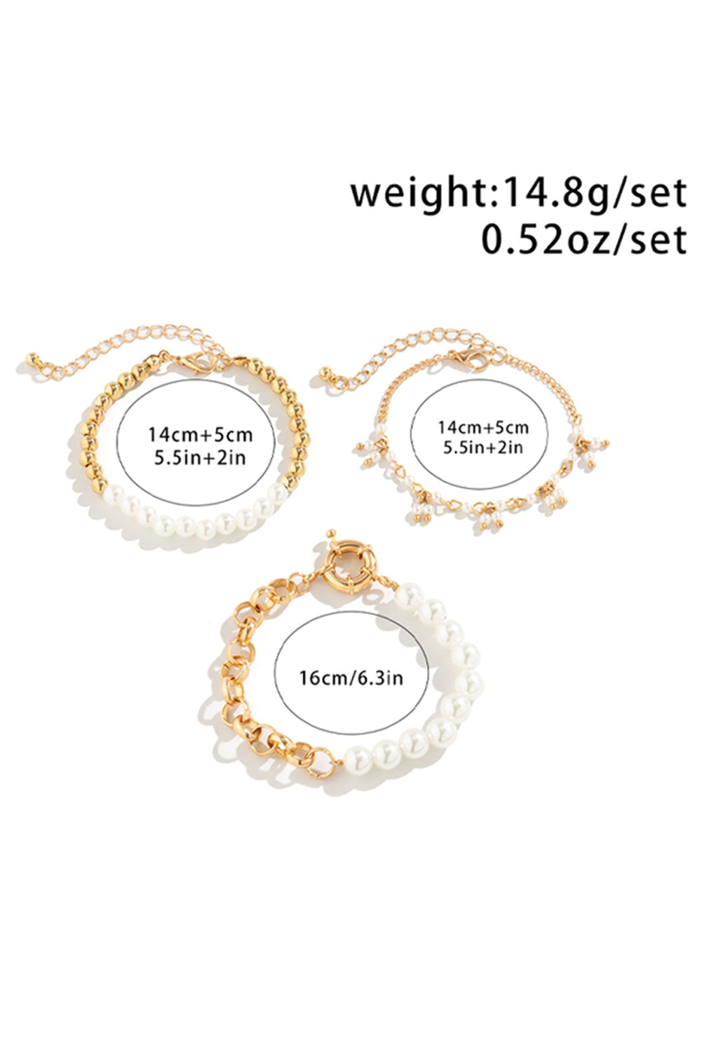 3pcs Pearl Plated Alloy Beaded Bracelet Set