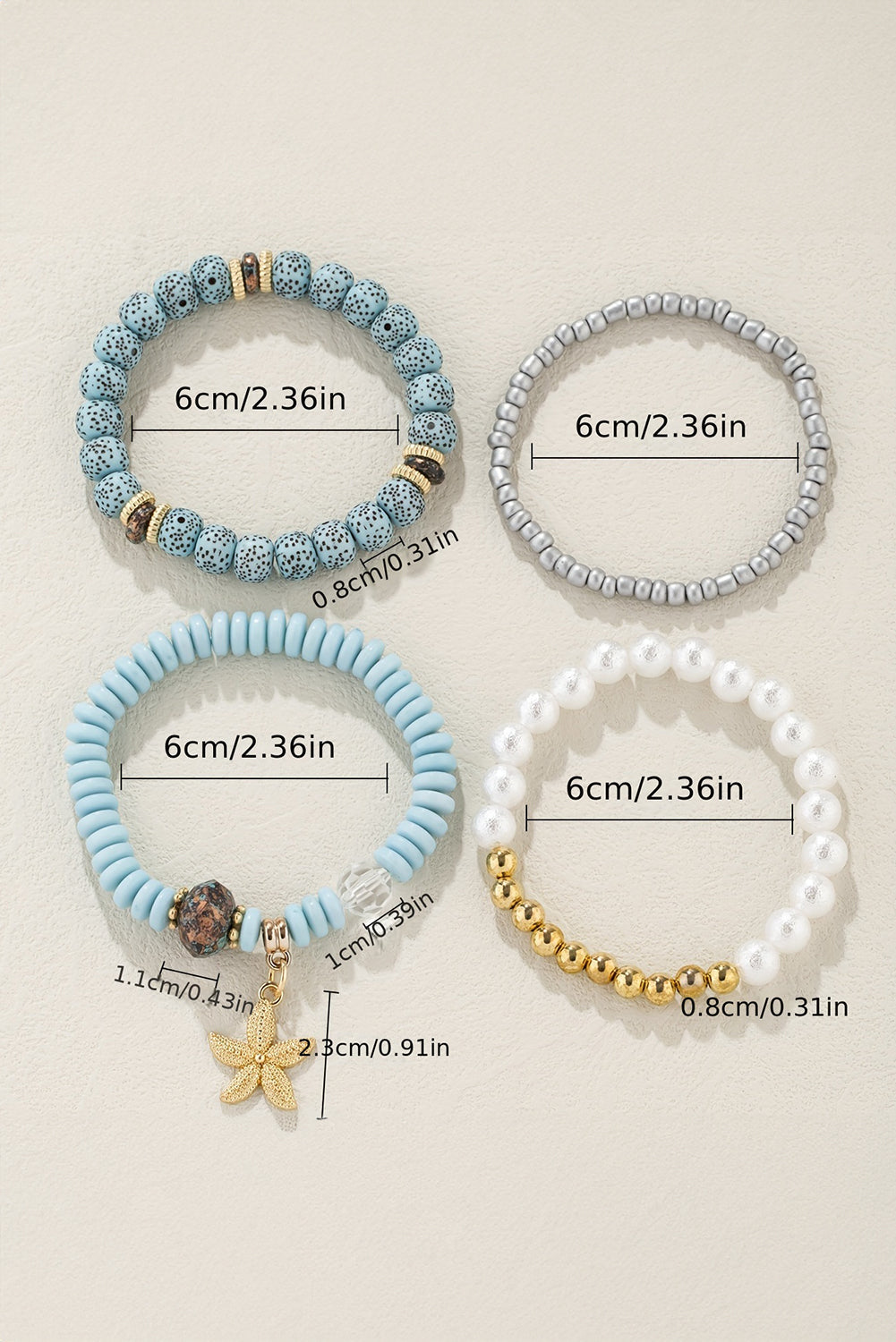 4pcs Starfish Pendant Beaded Bracelet Set