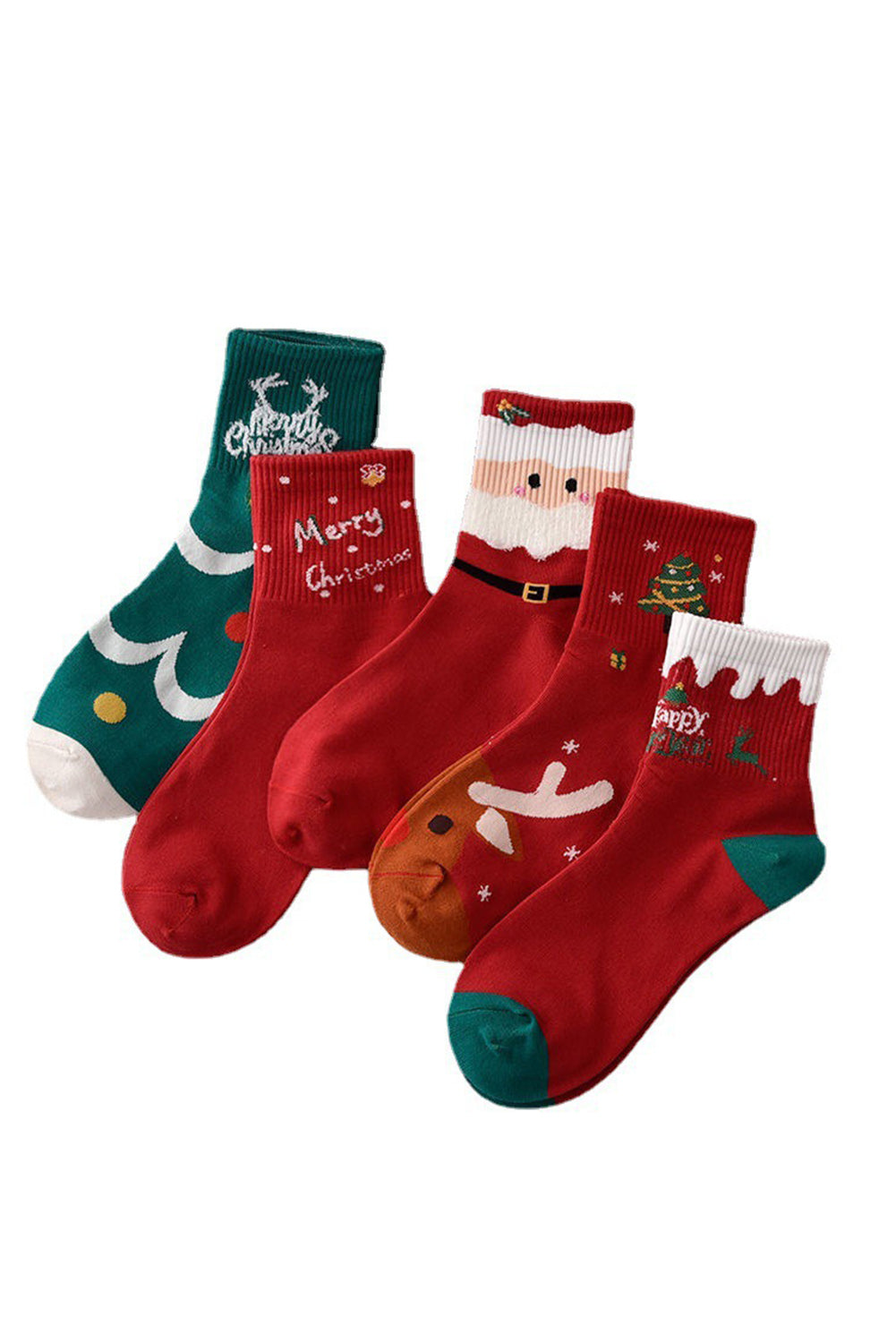 5 Pairs Festive Merry Christmas Cartoon Print Socks