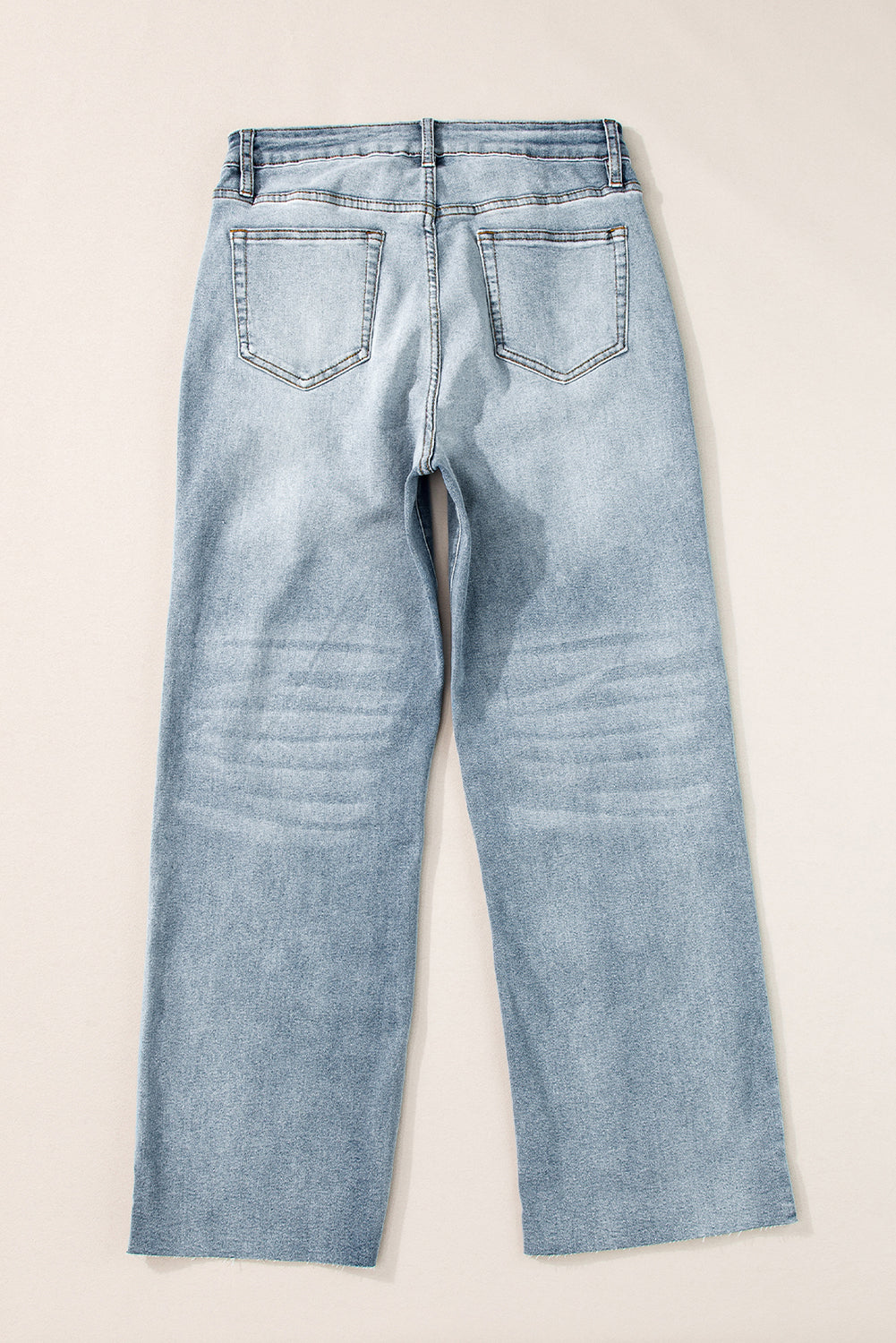 Acid Wash Raw Edge Straight Jeans