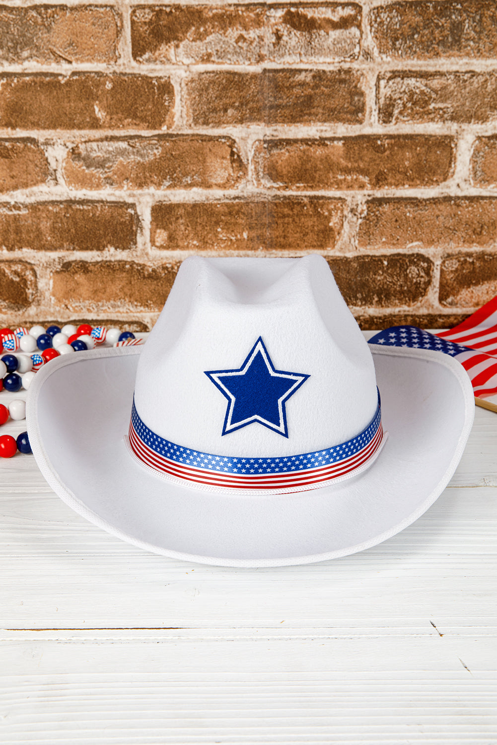 American Flag Theme Print Wide Brim Cowboy Hat