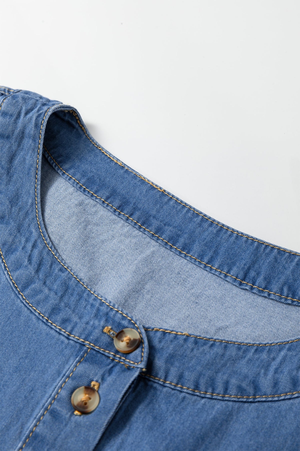 Beau Blue Seam Pleated Detail Short Sleeve Denim Top