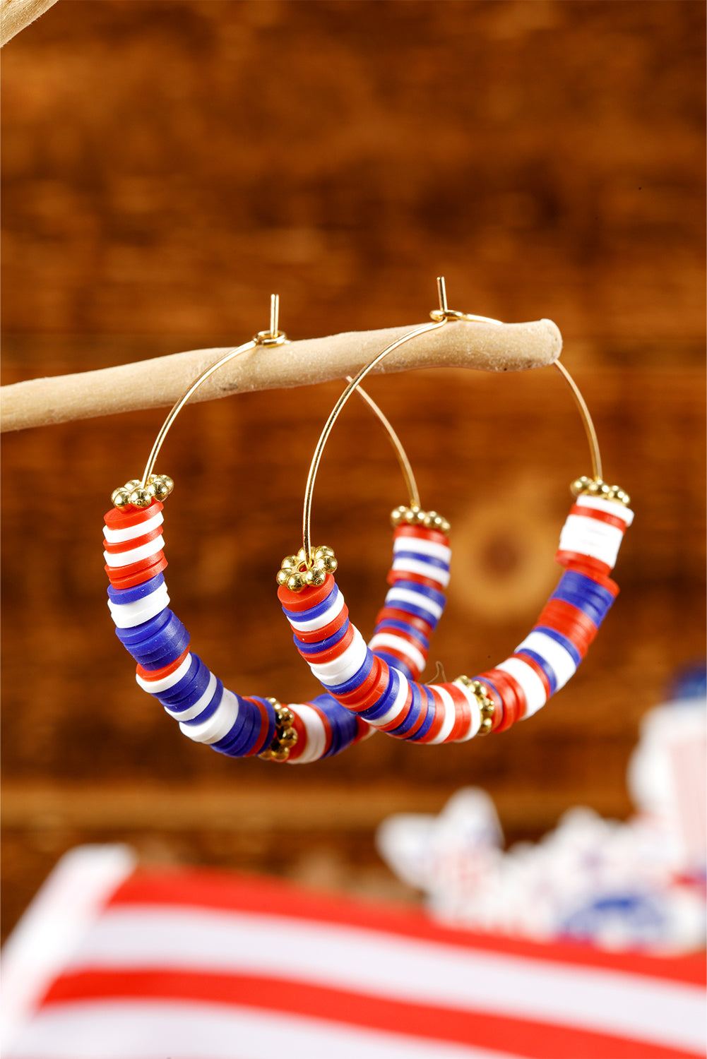 American Flag Inspired Beaded Large Hoop Earrings
