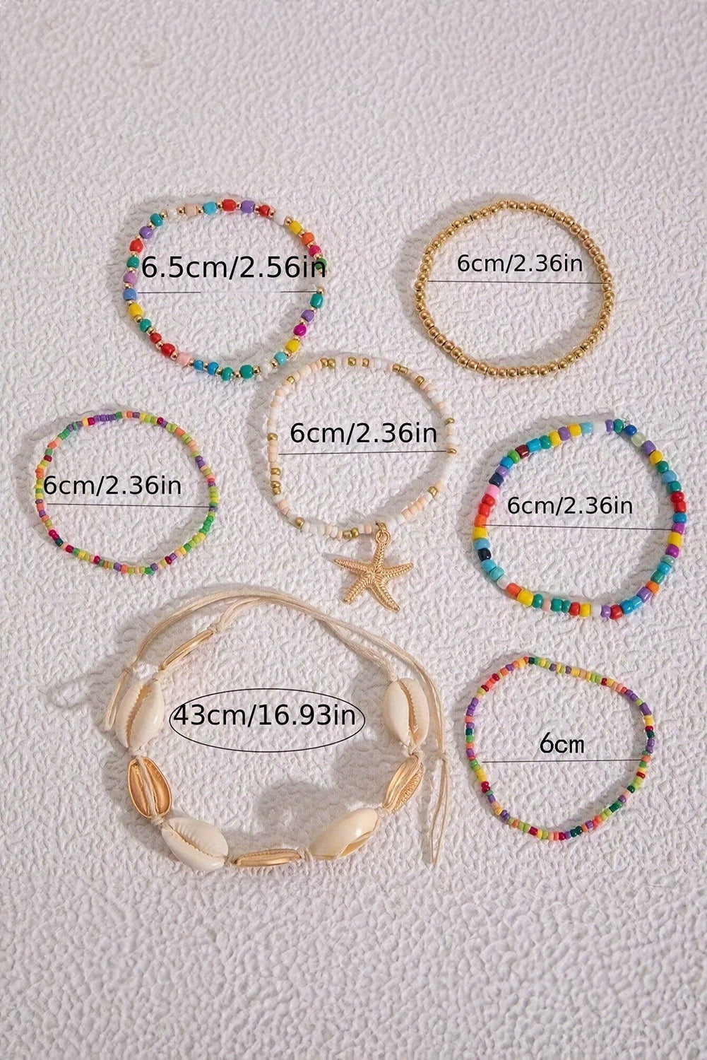 7pcs Starfish Seashell Beaded Bracelet Set
