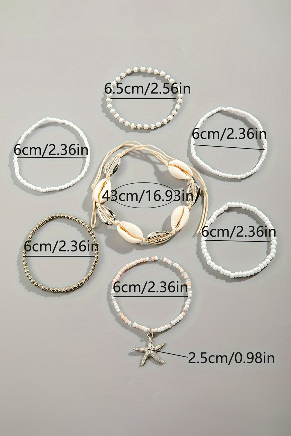 7pcs Starfish Seashell Beaded Bracelet Set