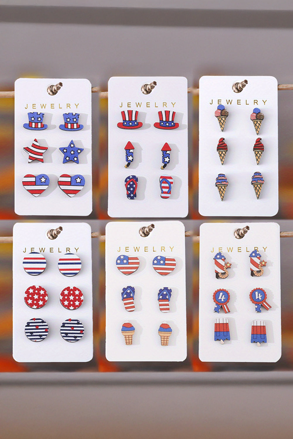 American Flag Hat Star Heart Stud Earrings
