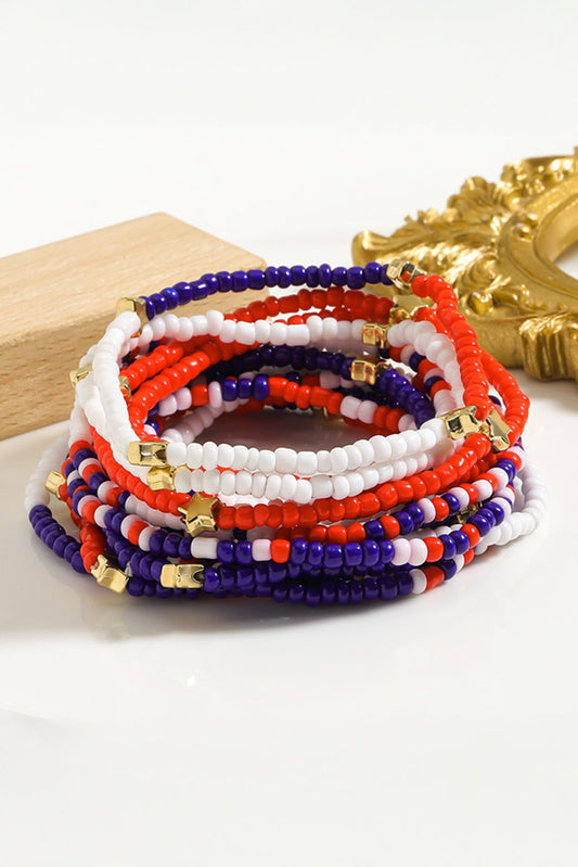 American Flag Star Beaded Multi Layer Bracelet Set