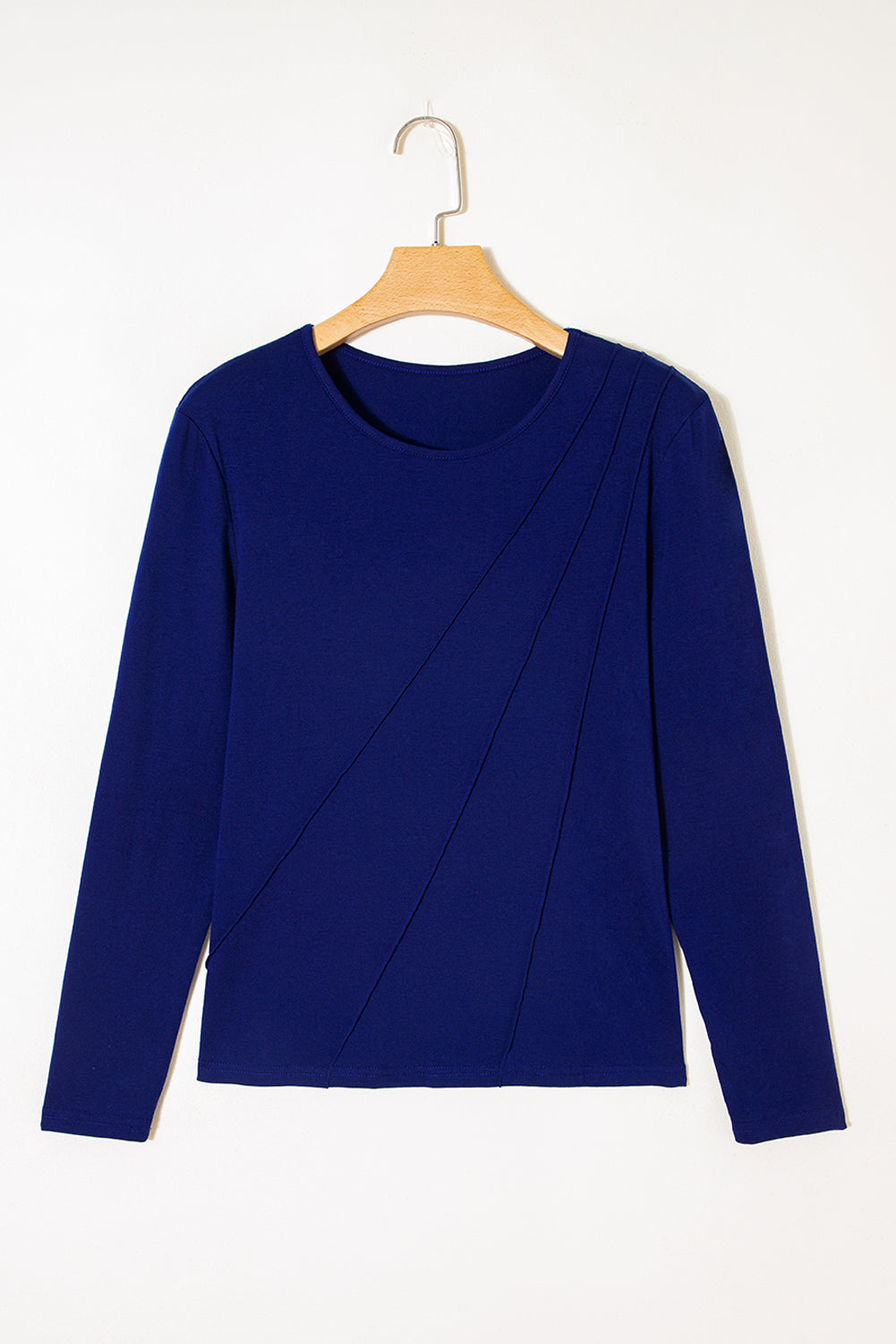 Asymmetric Seam Detail Solid Color Long Sleeve Top