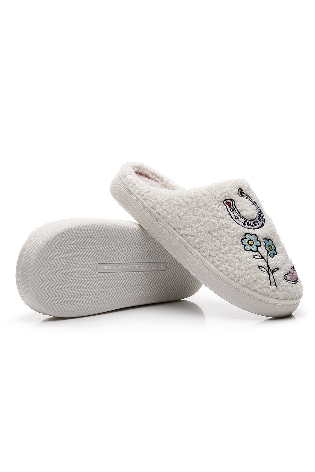 Asymmetric Embroidered Pattern Cowgirl Plush House Slippers