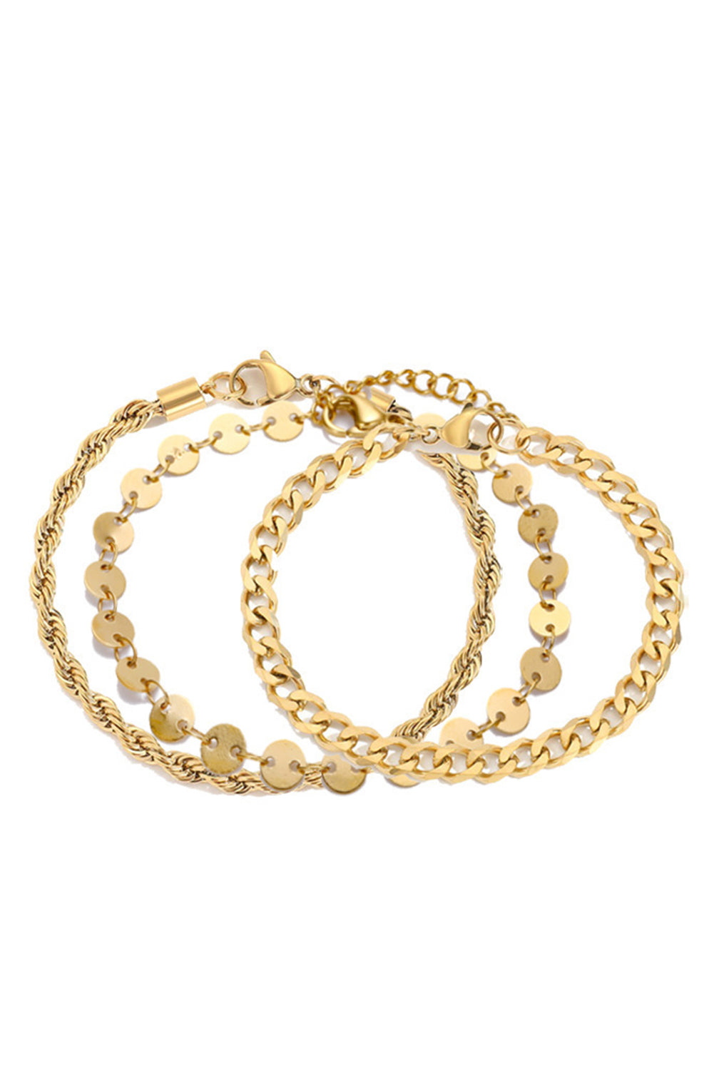 3Pcs Disc Plated Adjustable Chain Bracelet Set