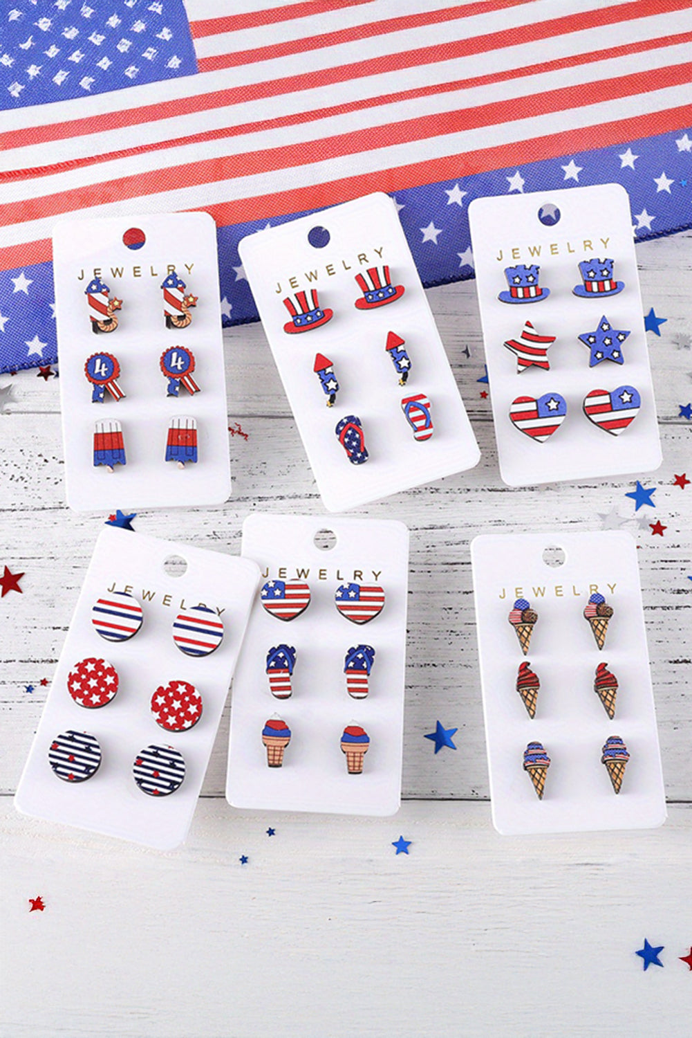 American Flag Hat Star Heart Stud Earrings
