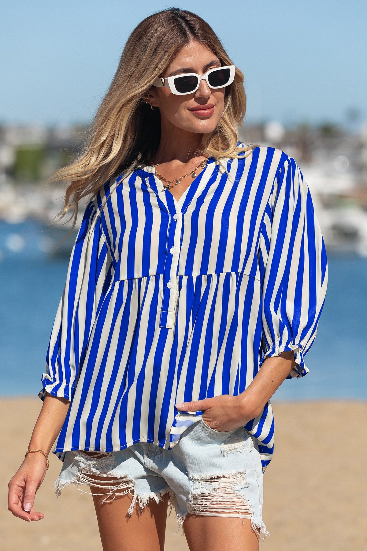 Balloon Sleeve Loose Button up Shirt