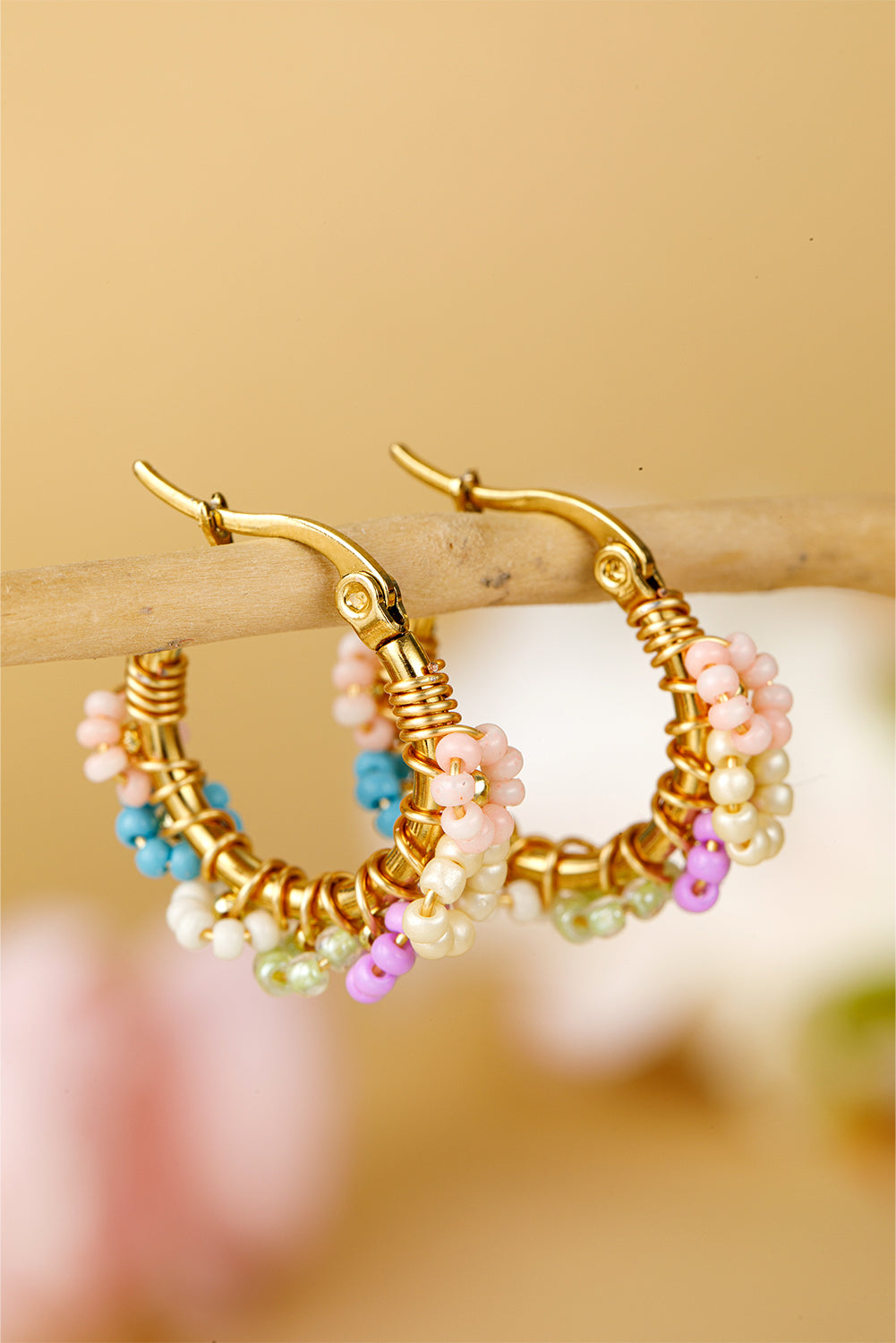 Beaded Flower Hoop Alloy Earrings