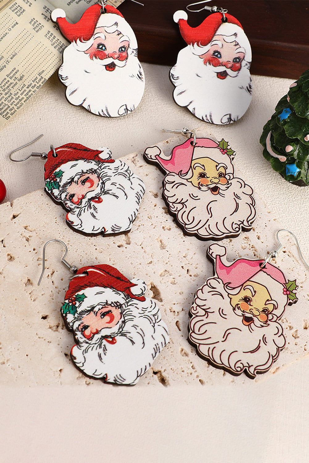 3 Pairs Christmas Santa Clause Pendant Hook Earrings