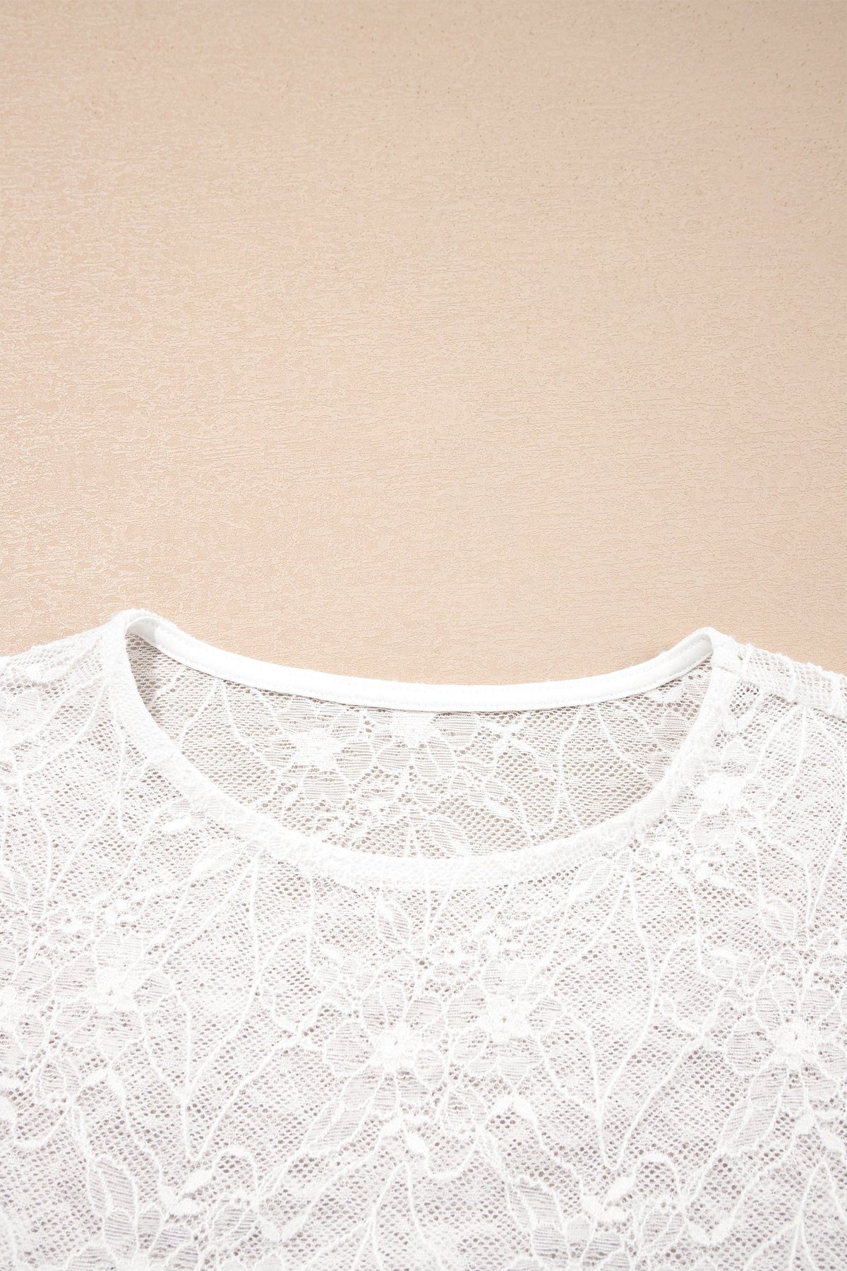 Beige Long Sleeve Sheer Mesh Lace Top