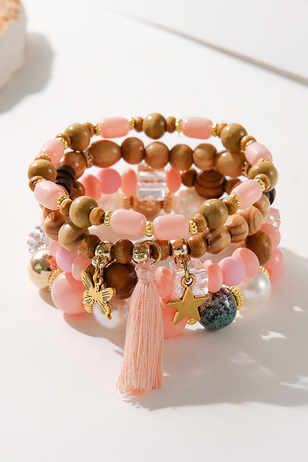 4Pcs Butterfly Star Pendant Tassel Beaded Bracelet Set