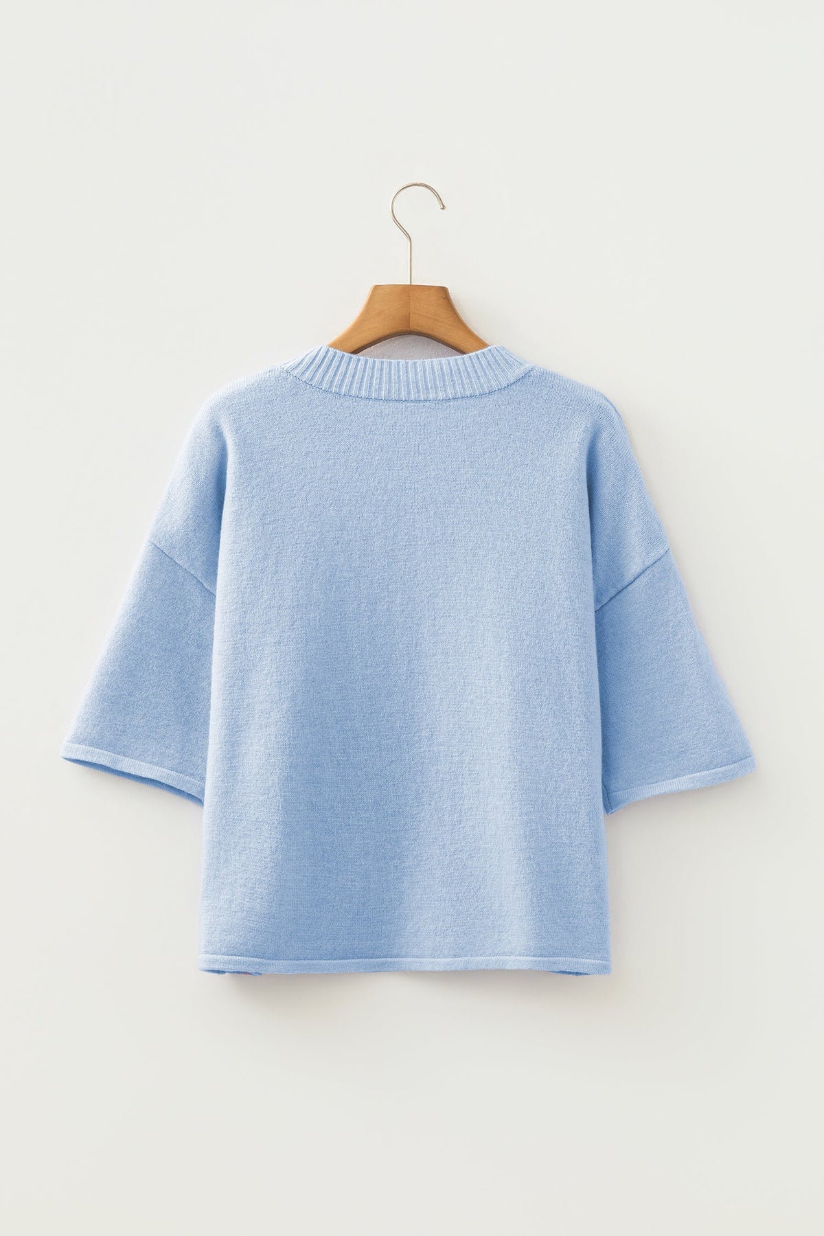 Beau Blue 3/4 Sleeve Boxy Knit Button Down Sweater Cardigan