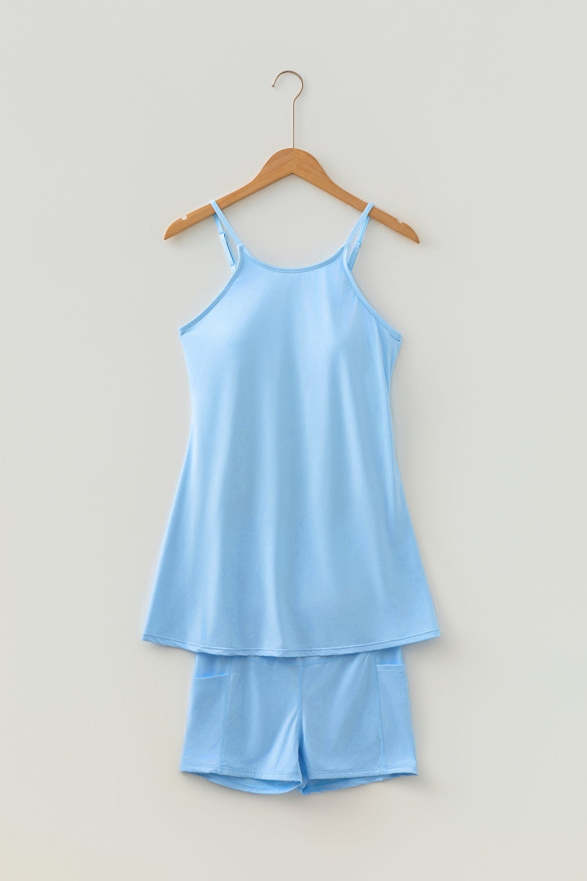 Beau Blue Tunic Tank Dress Athletic Shorts Two Piece Set