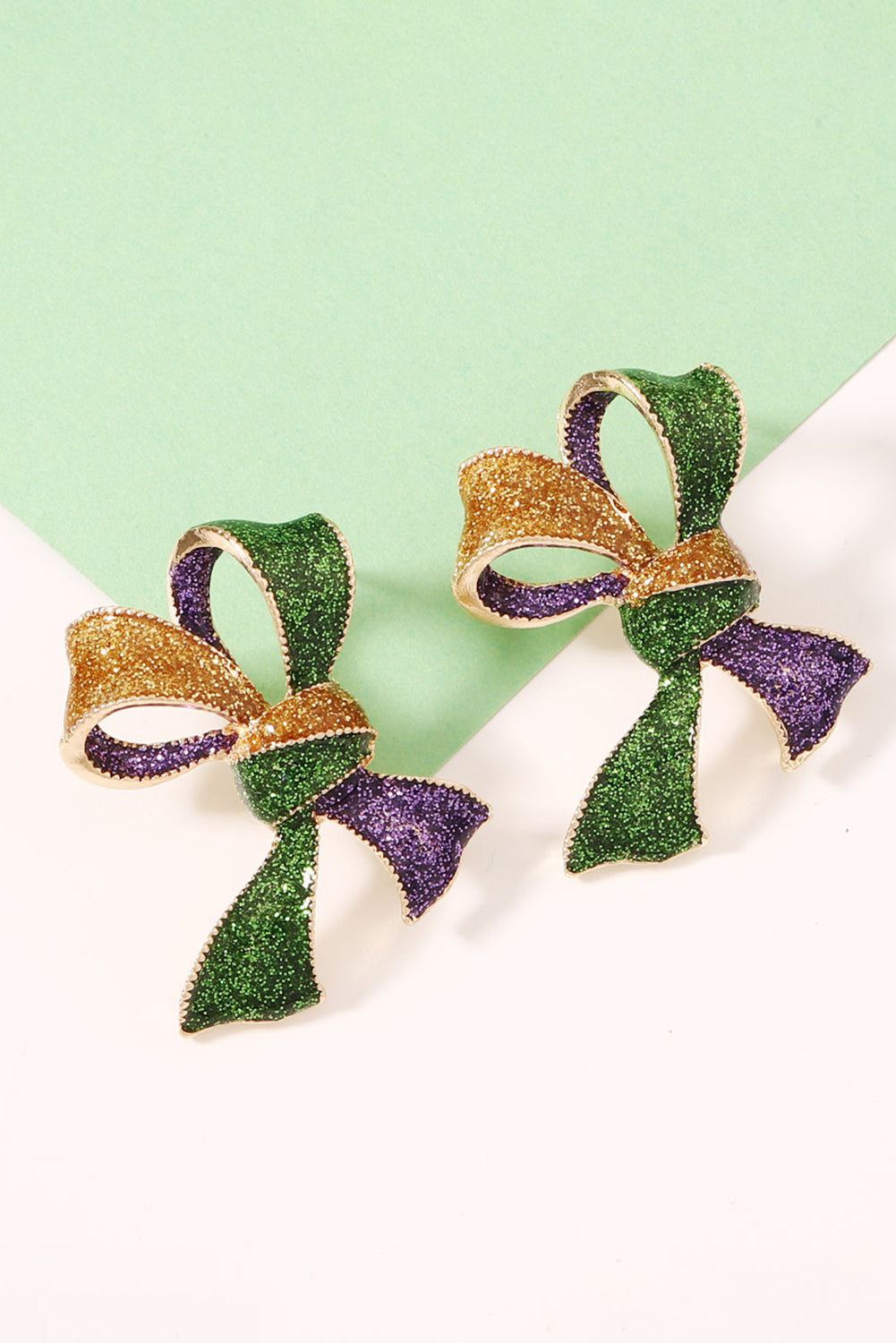 3D Mardi Gras Bow Dazzling Earrings