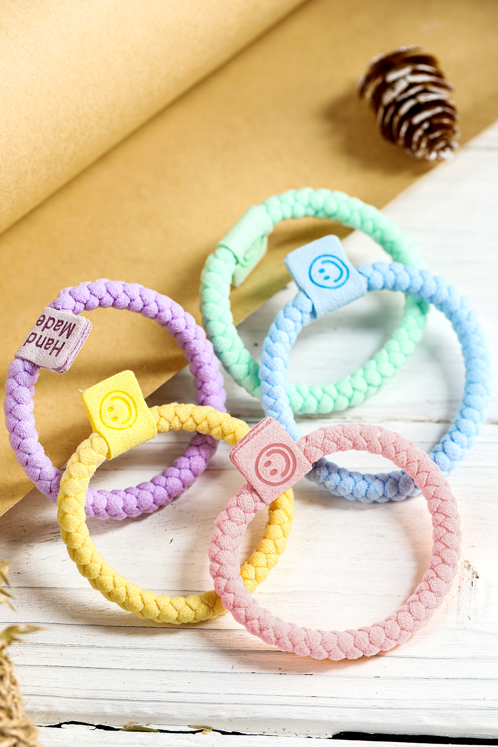 5Pcs Smile Face Tab Braided Hair Tie Set