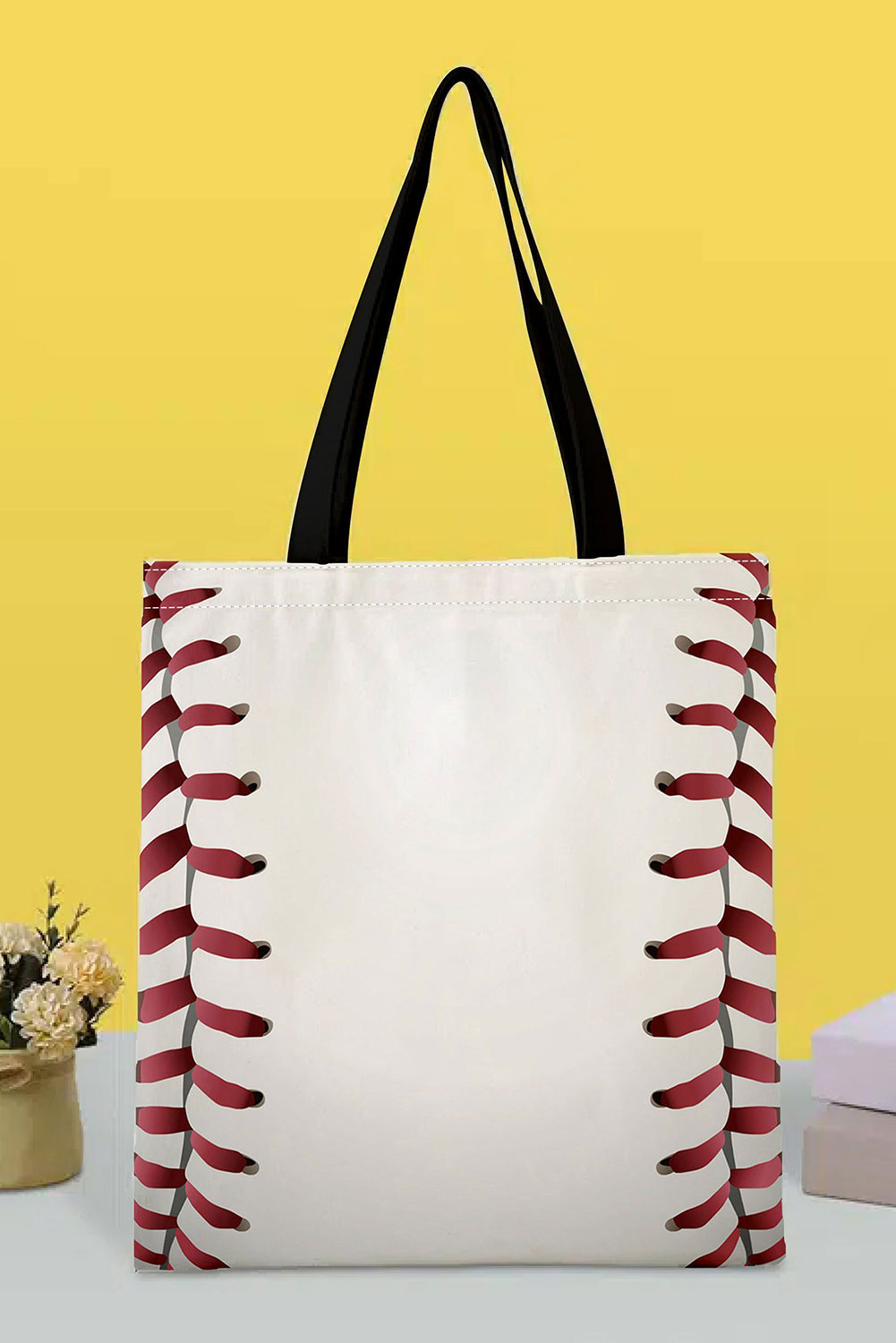 Baseball Print Canvas Tote Bag