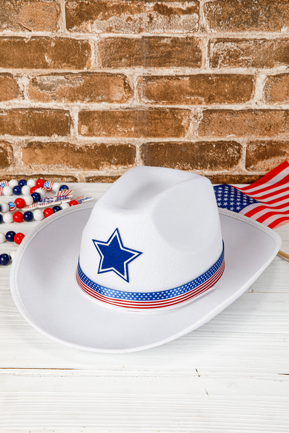 American Flag Theme Print Wide Brim Cowboy Hat