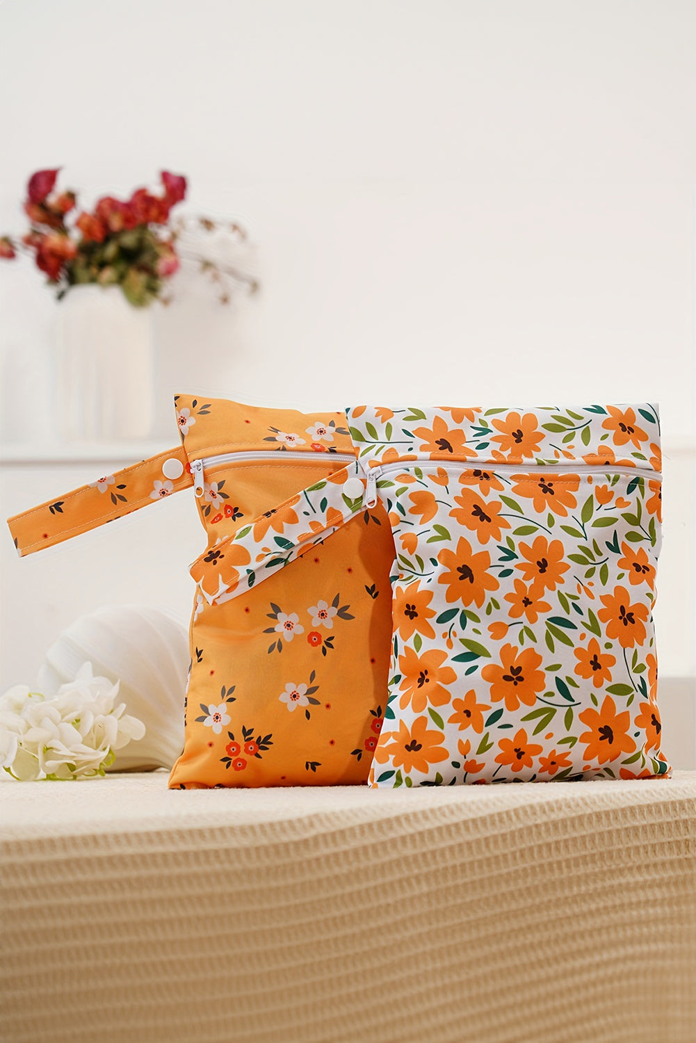 2pcs Floral Print Zip Canvas Bag