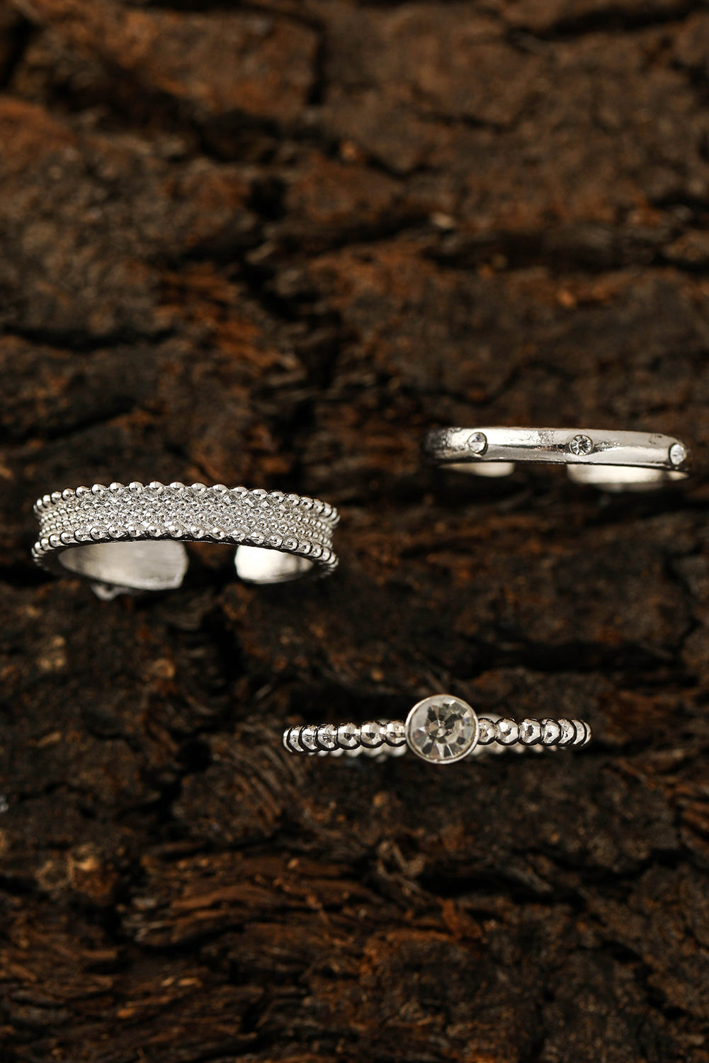 3pcs Rhinestone Alloy Opening Ring Set