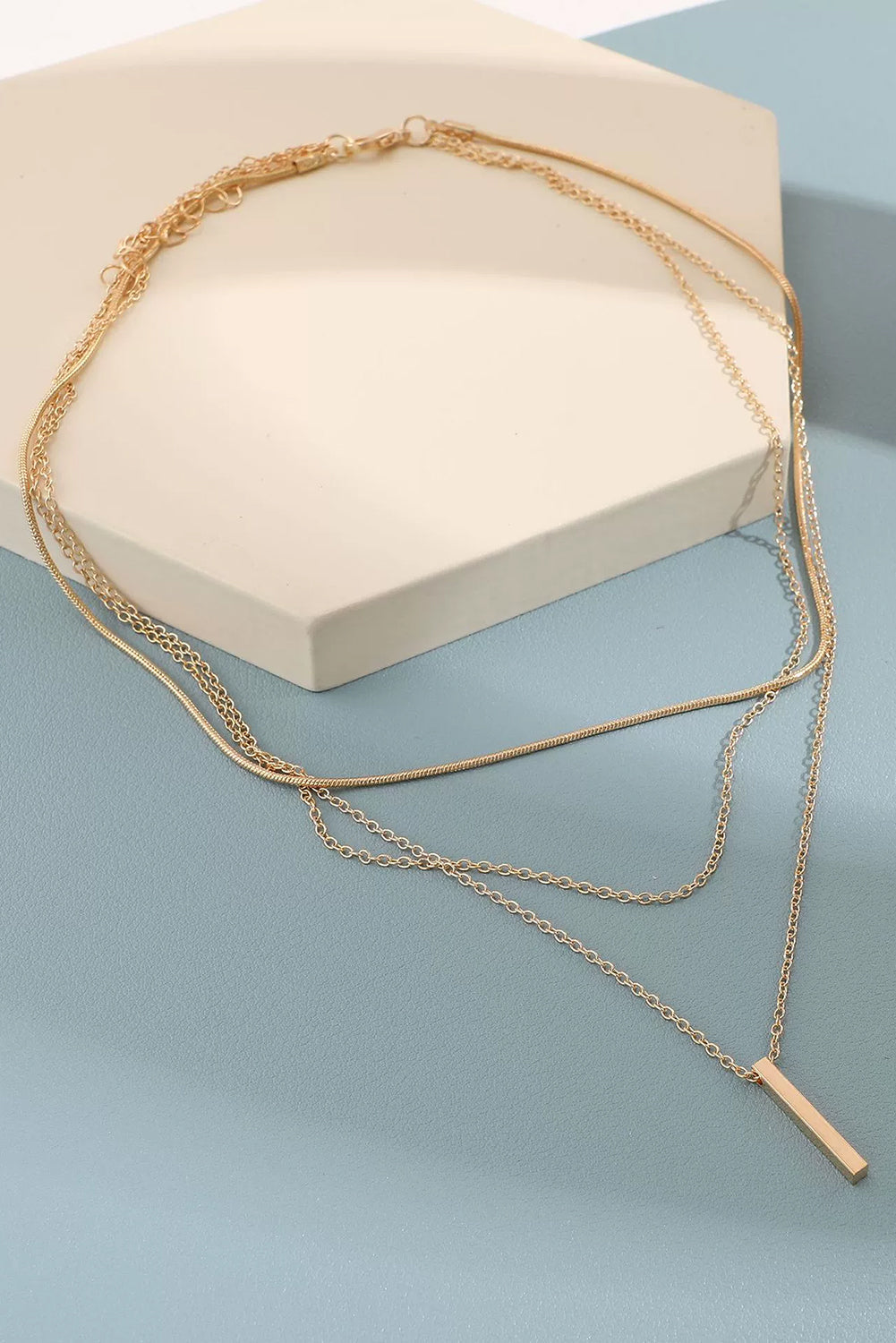 Bar Pendant Layered Adjustable Chain Necklace