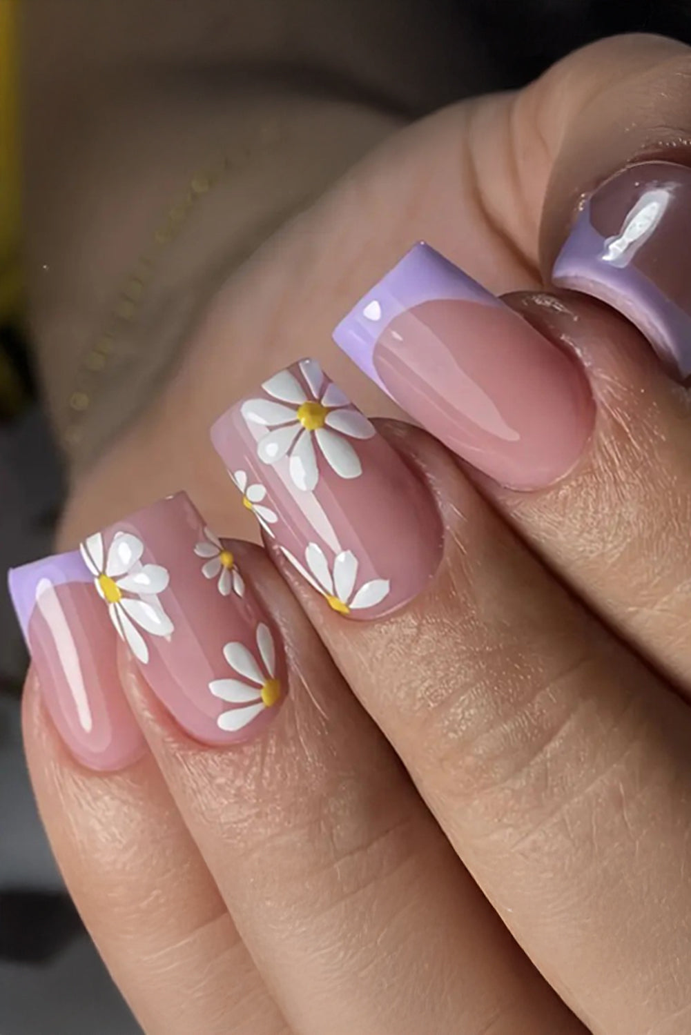 24pcs Flower French Tip Square Nail Stickers