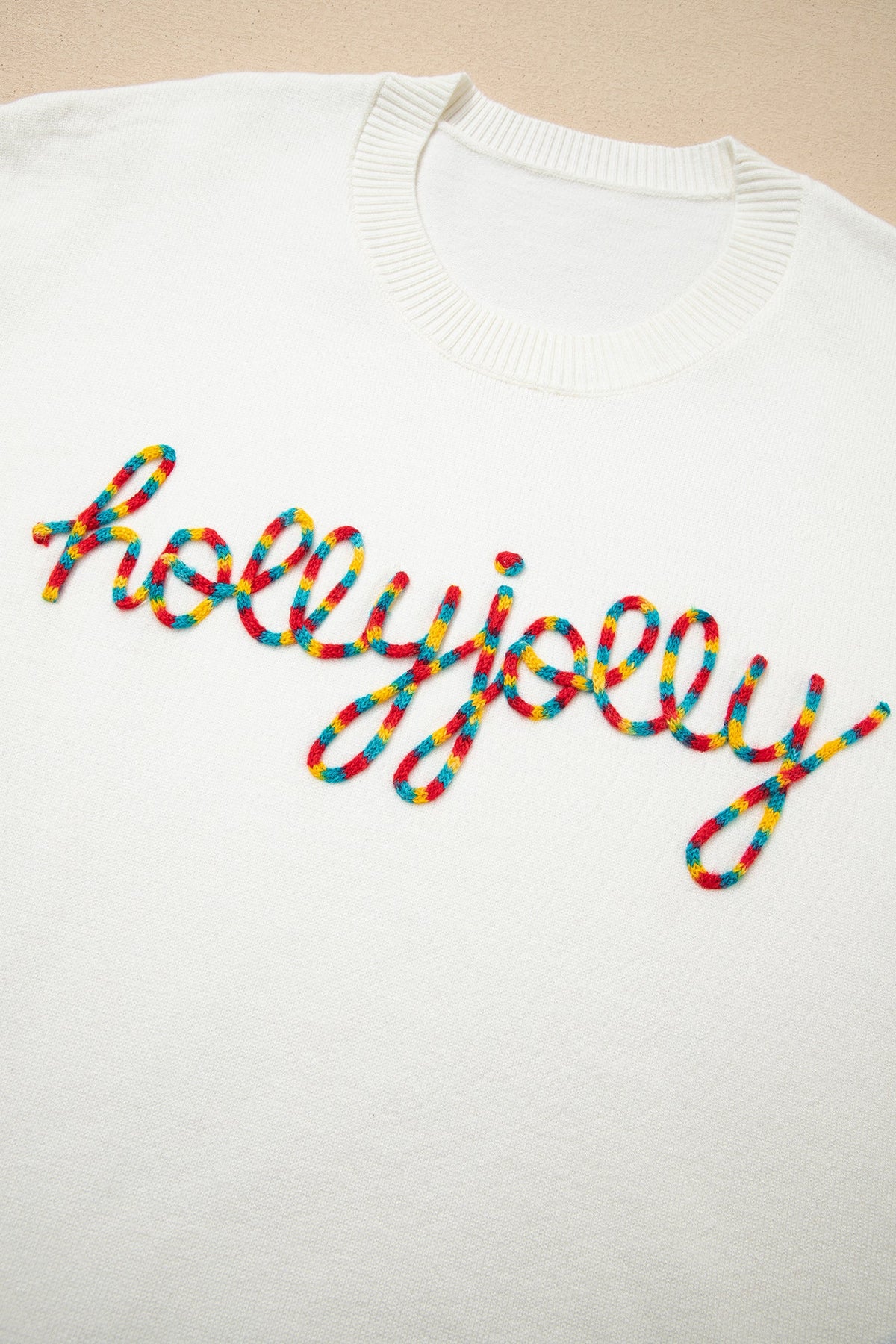 Beige Colorful Holly Jolly Christmas Knit Loose Sweater