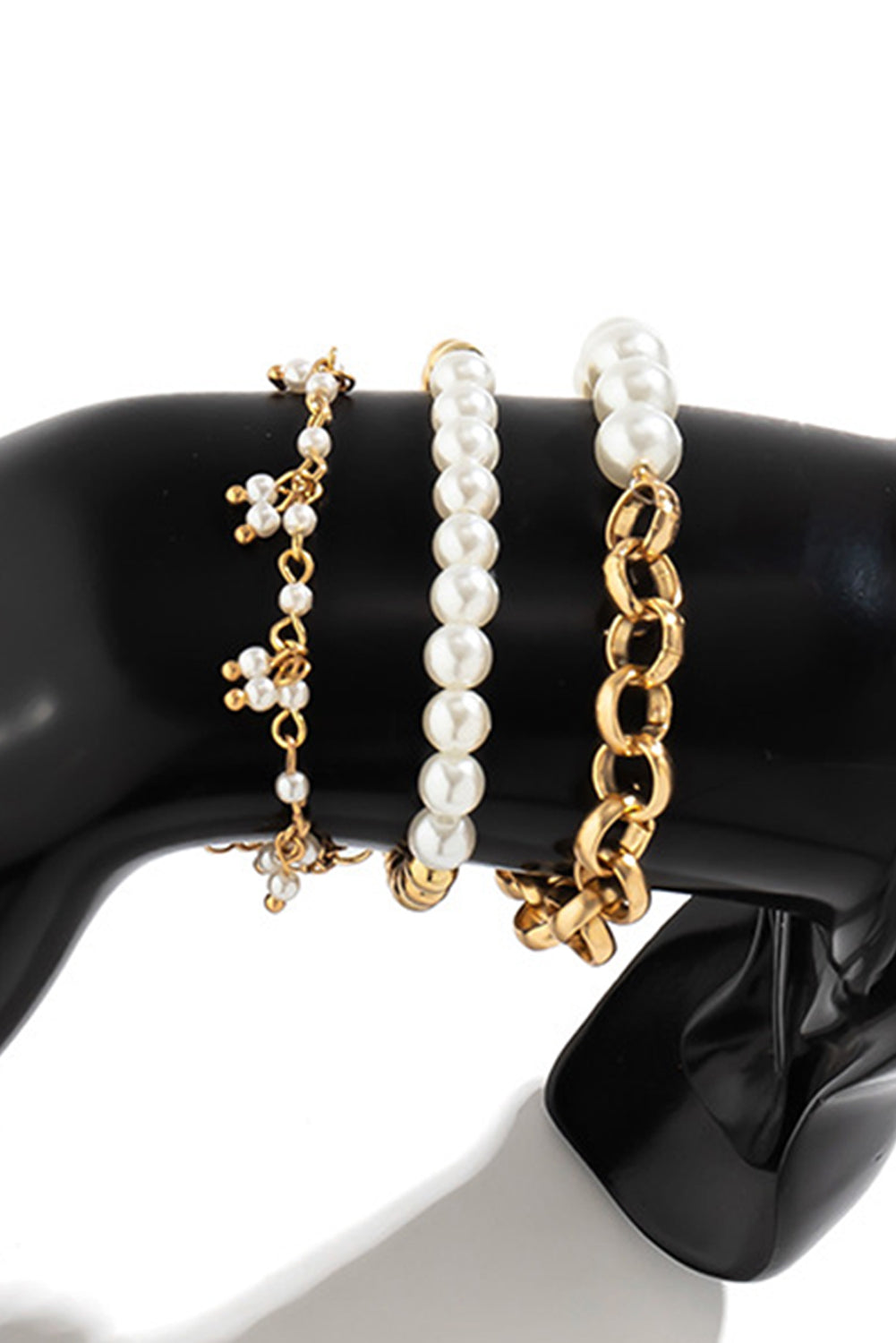 3pcs Pearl Plated Alloy Beaded Bracelet Set