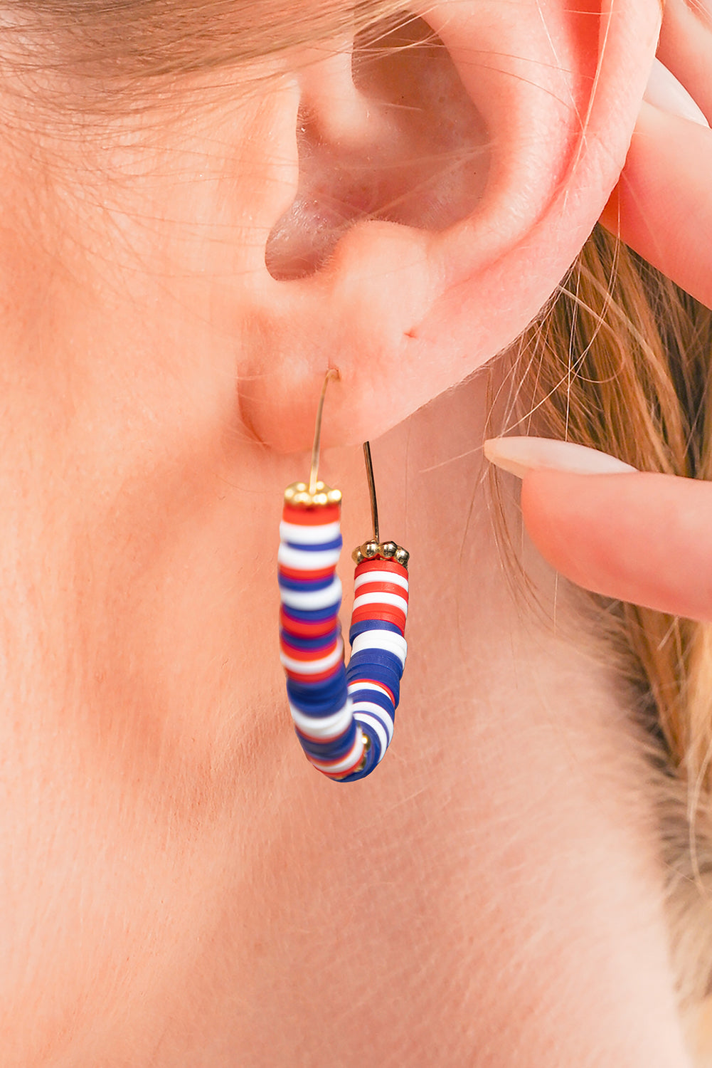 American Flag Inspired Beaded Large Hoop Earrings