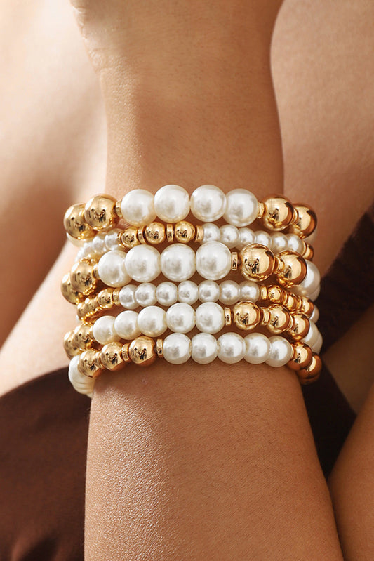 5pcs Pearl Plated Beaded Bracelet Set