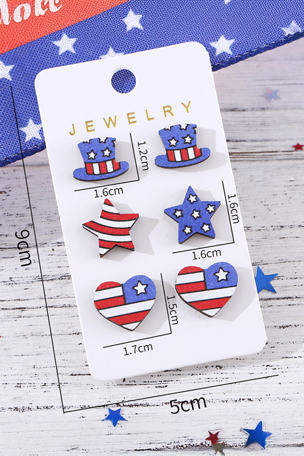 American Flag Hat Star Heart Stud Earrings