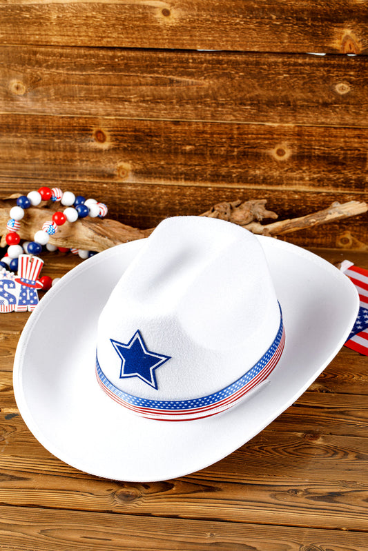 American Flag Theme Print Wide Brim Cowboy Hat