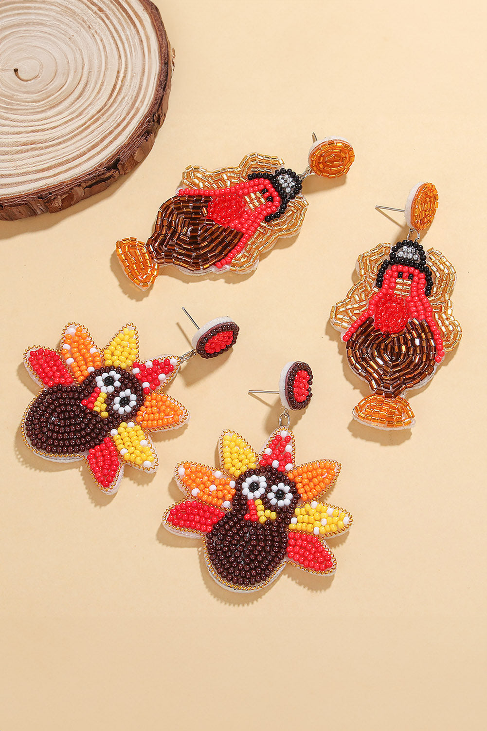 Beaded Turkey Thanksgiving Holiday Earrings