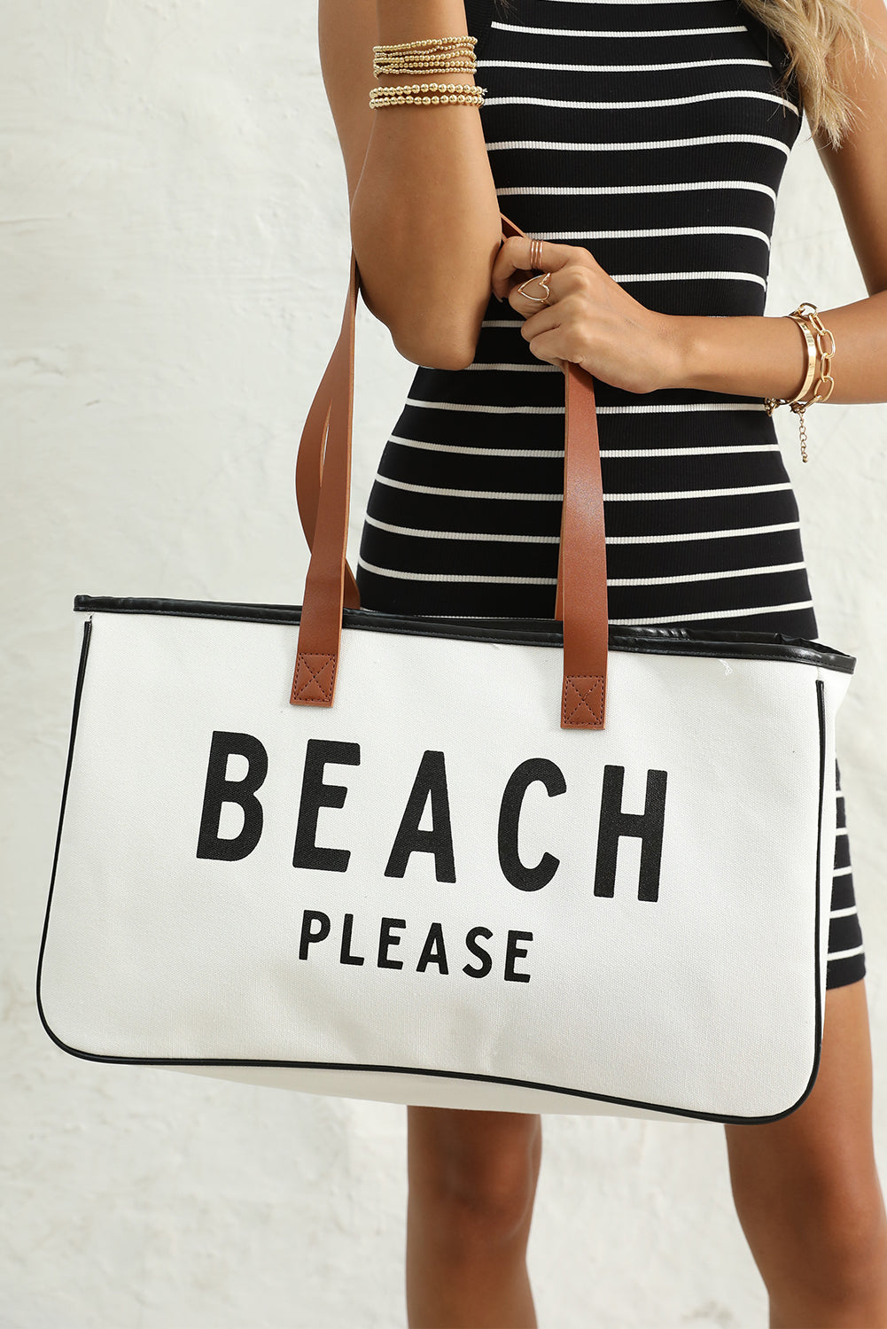 BEACH PLEASE Print Large Canvas Tote Bag