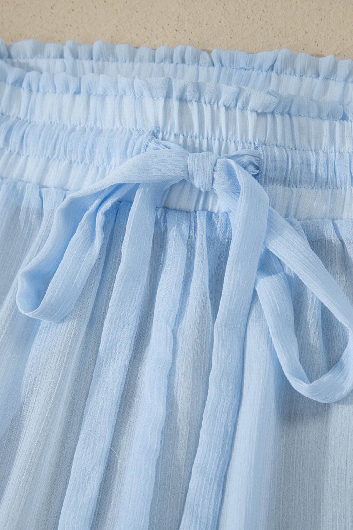Beau Blue Sheer Tunic Shirt Drawstring Shorts 2pcs Swim Cover Up