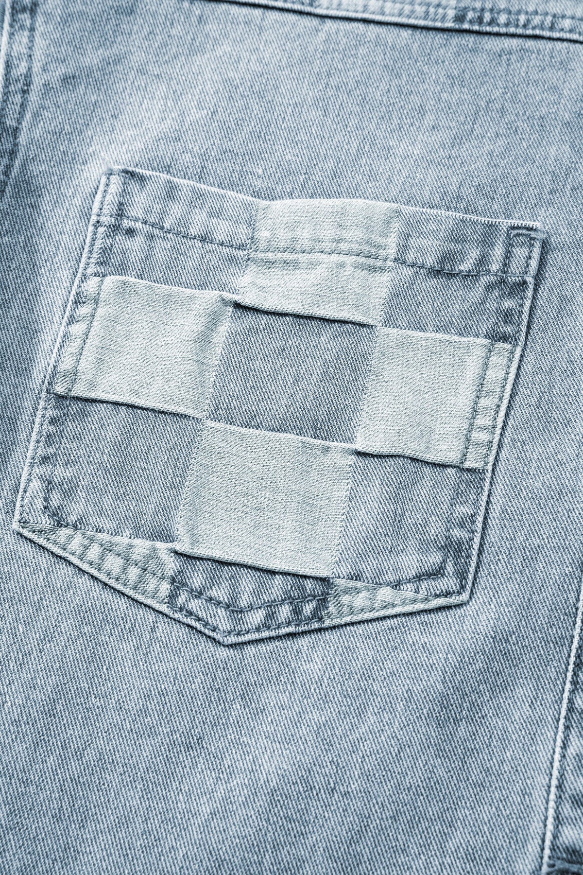 Beau Blue Denim Checkered Pattern Patchwork Womens Casual Jacket