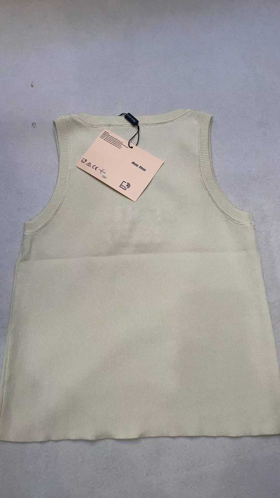 Miu Miu White Ribbed Tank Top with Res Crysta