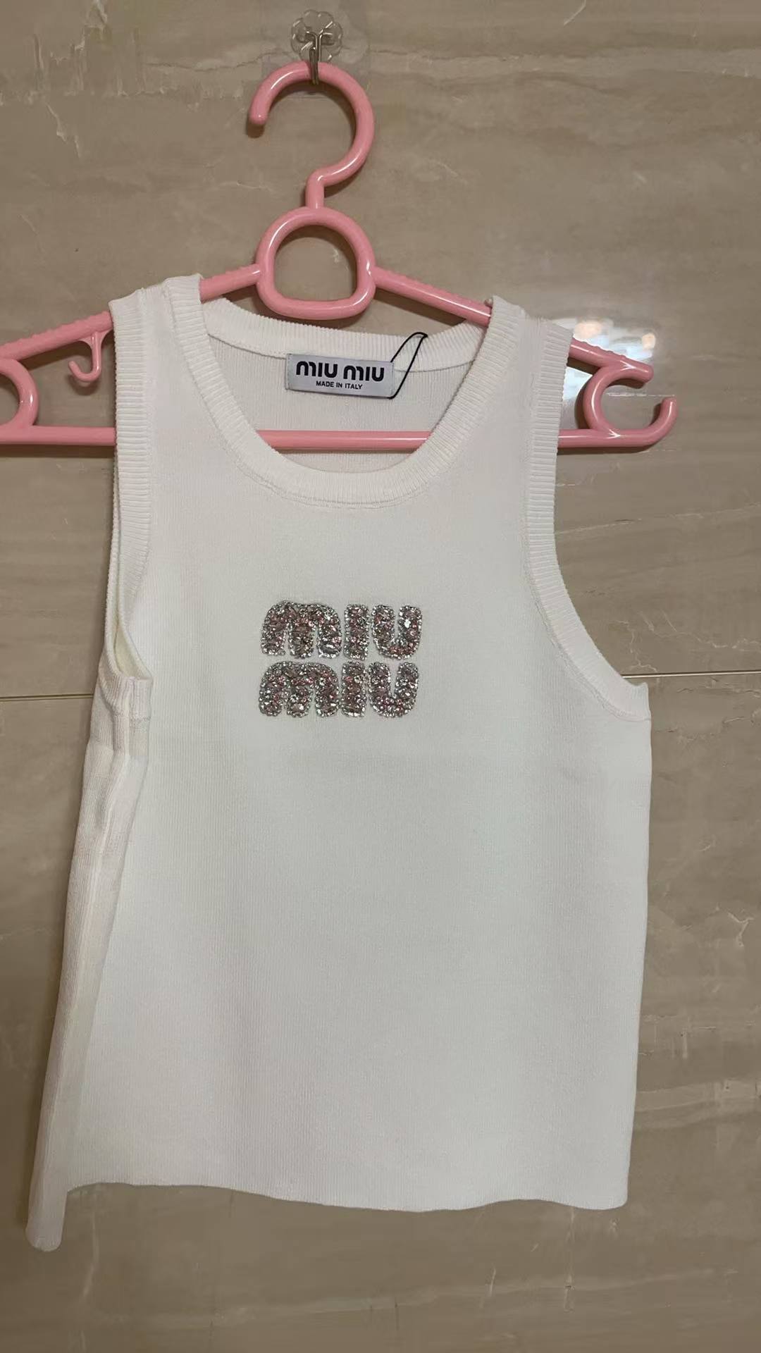Miu Miu White Ribbed Tank Top