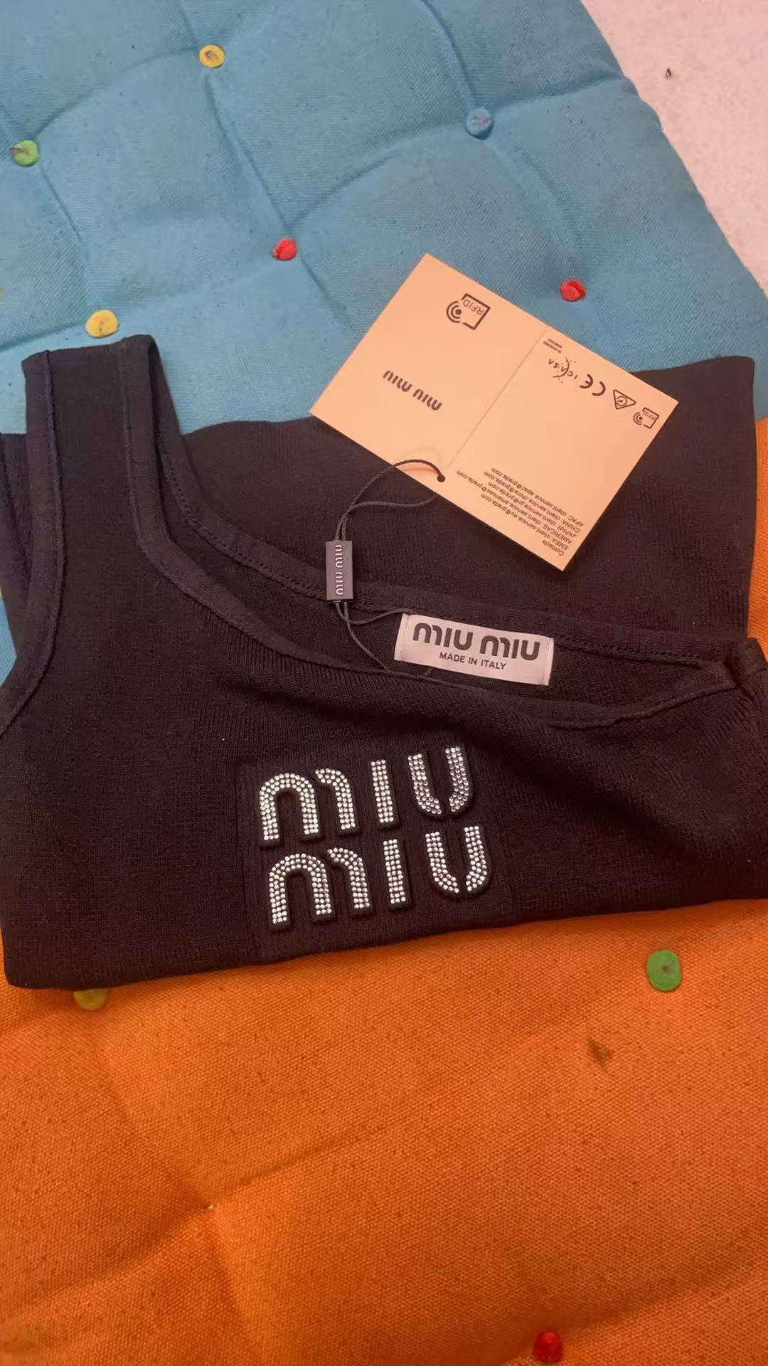 Miu Miu BLACKOne-Shoulder Tank Top with Crystal