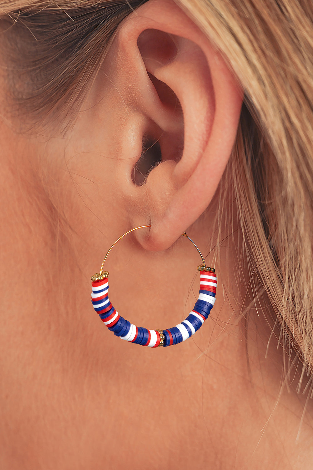 American Flag Inspired Beaded Large Hoop Earrings