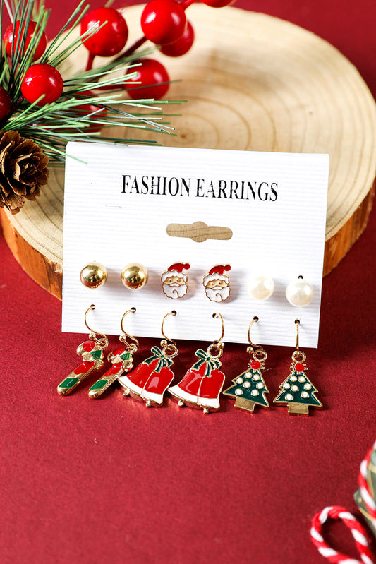 6 Pairs/Set Cartoon Christmas Theme Alloy Earring Set