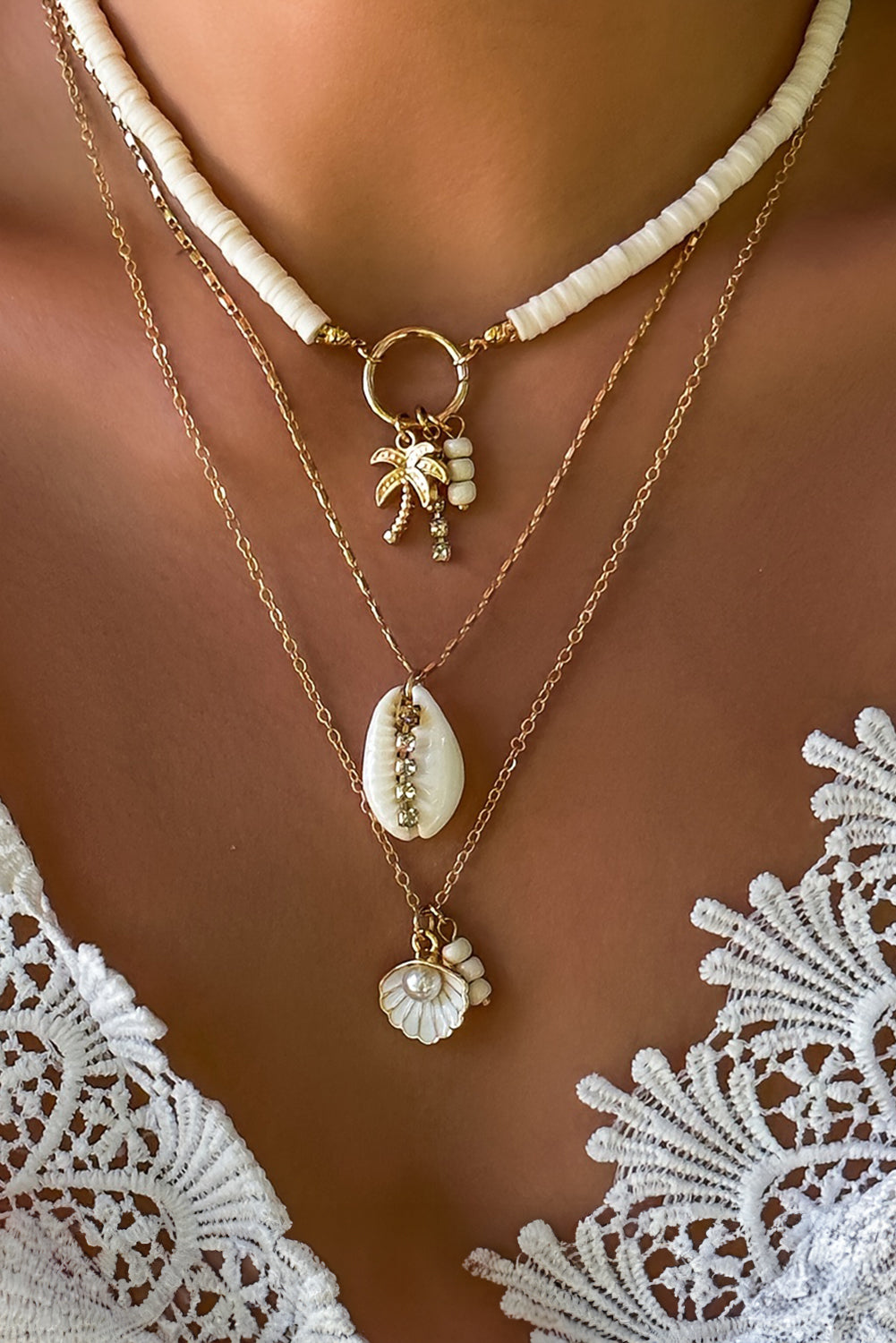 Beach Seashell Multi Layered Pendant Necklace